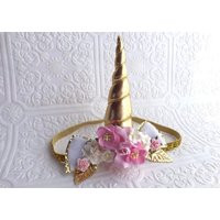 The Pink With White Gold Unicorn Goddess Floral Crown | Etsy (US)