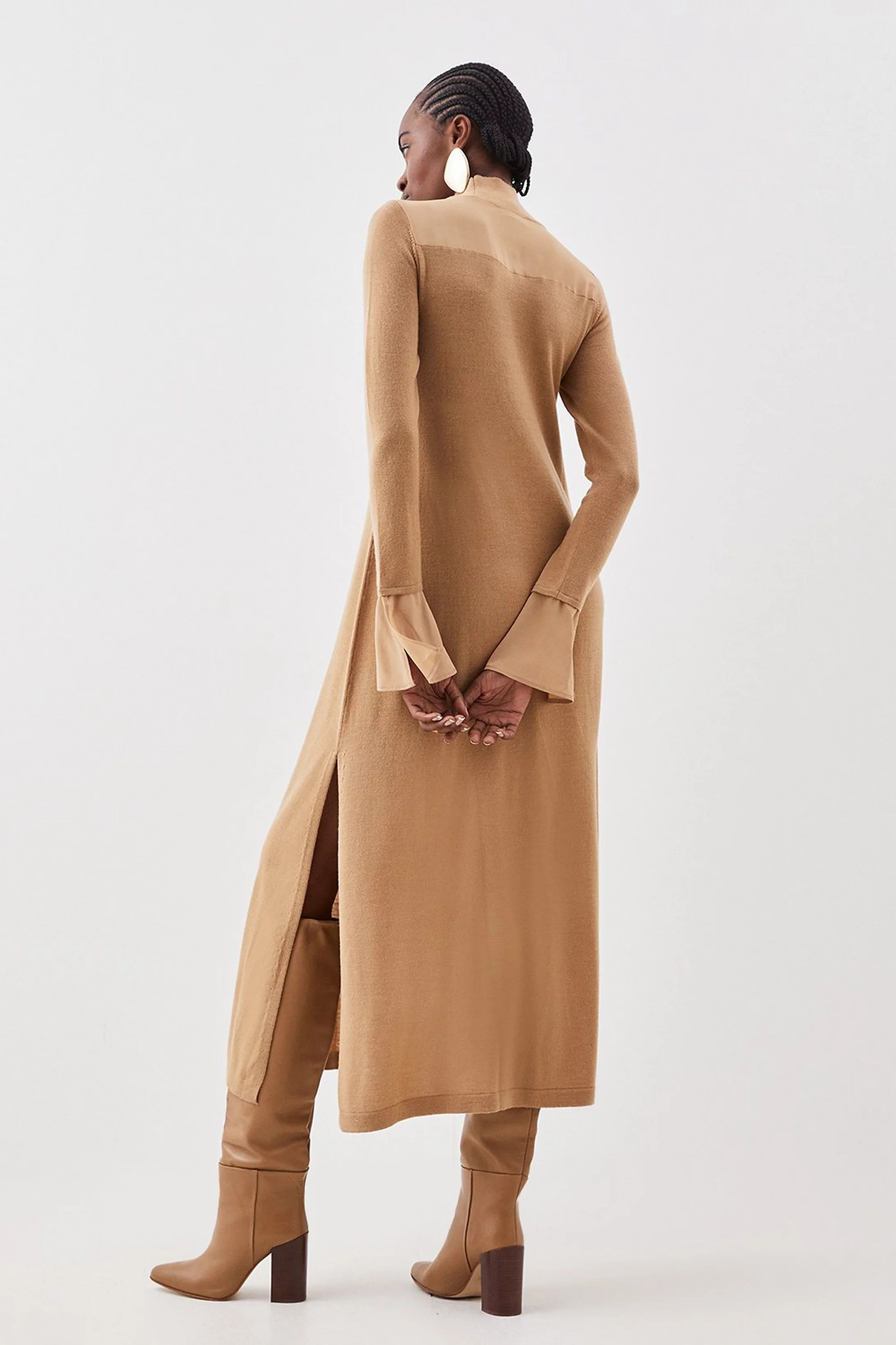 Merino Wool Silk Cuff Maxi Knit Dress | Karen Millen | Karen Millen US