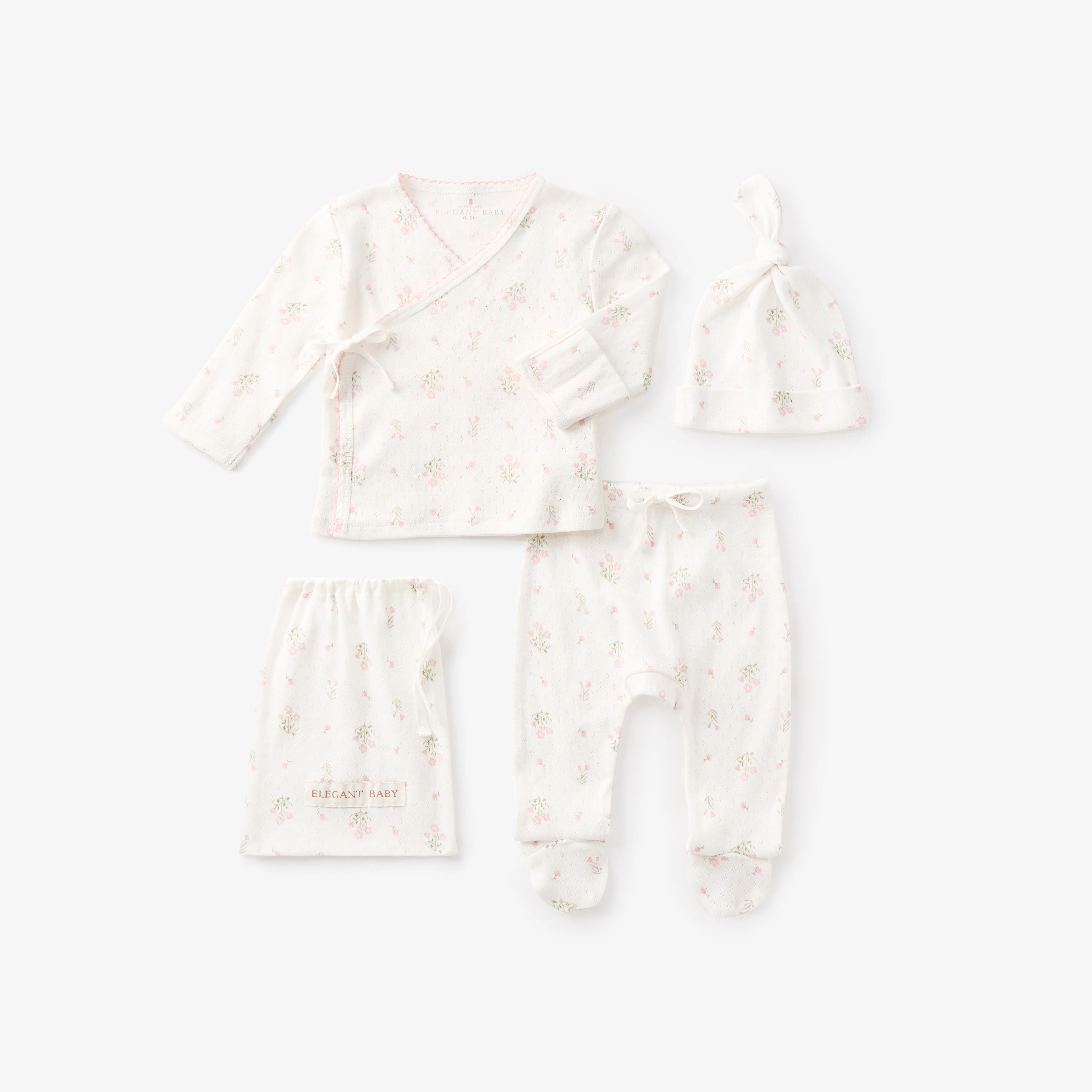 Folklore Floral Organic Cotton Pointelle Layette 3PC Set | Elegant Baby