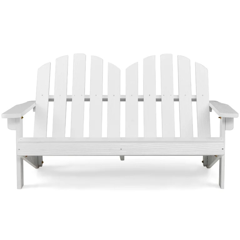 Gymax Kid Adirondack Chair Solid Wood Loveseat Backrest Arm Rest for 2 Person Patio White | Walmart (US)