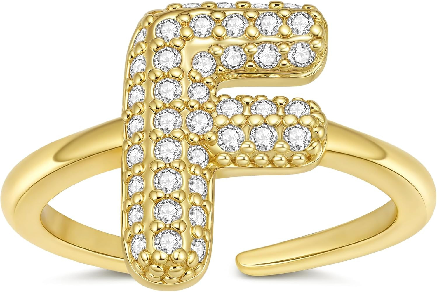 Gold Bubble Letter Ring for Women, 14K Gold Plated Thin Band Initials Rings - Dainty letters Stac... | Amazon (US)