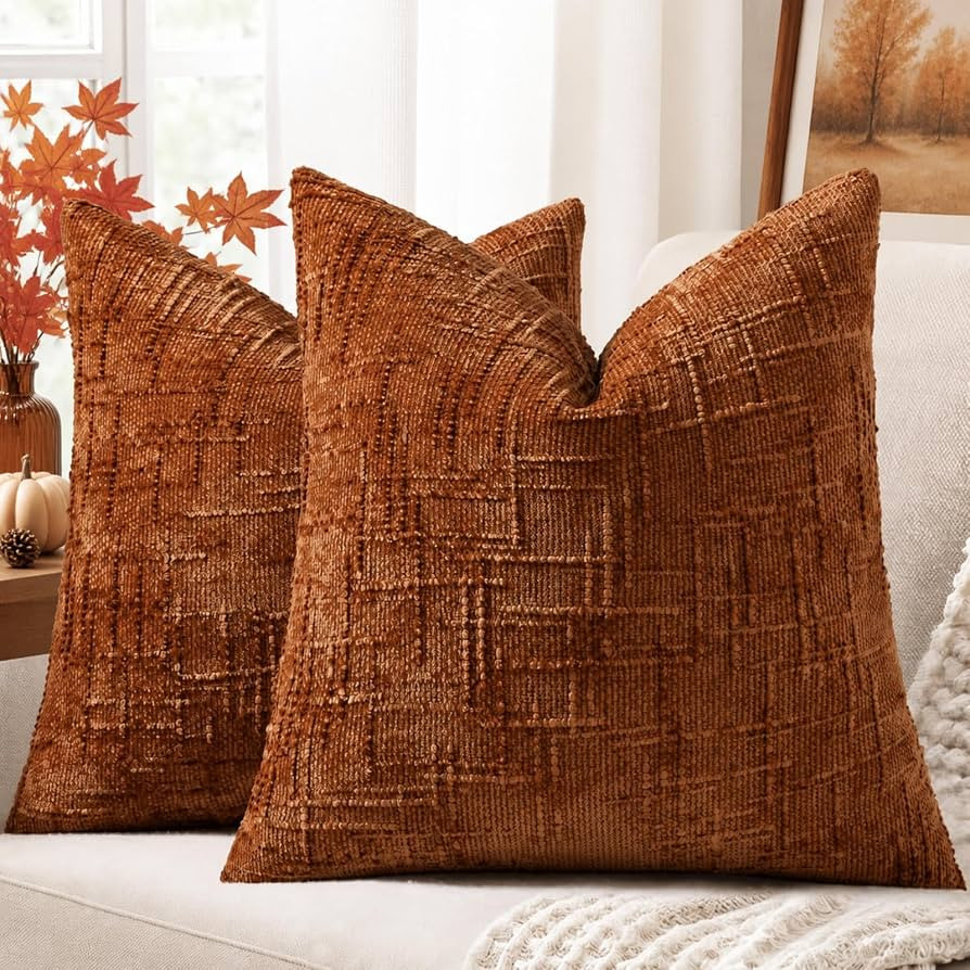 decorUhome Textured Chenille Throw Pillow Covers 20x20 Set of 2 Rust | Amazon (US)