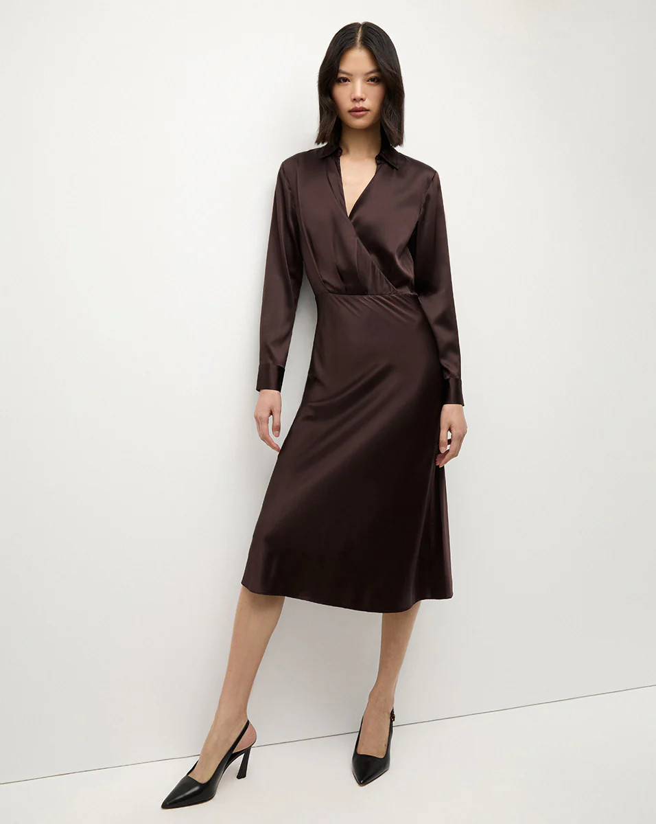 Otis Silk Dress in Dark Chocolate | Veronica Beard | Veronica Beard