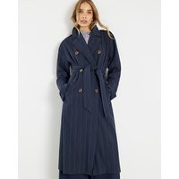 River Island Womens Navy Pinstripe Tailored Trench Coat | River Island UK & IE