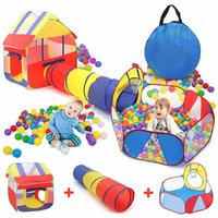 3-in-1 Kids Play Tent with Indoor Outdoor Exploration Tunnel, Po-Up Playhouse Ball Pit with Basketba | ManoMano UK