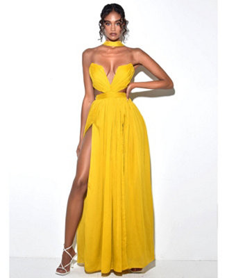 Miss Circle Women Xella Yellow Pleated Chiffon Maxi Dress - Macy's | Macy's