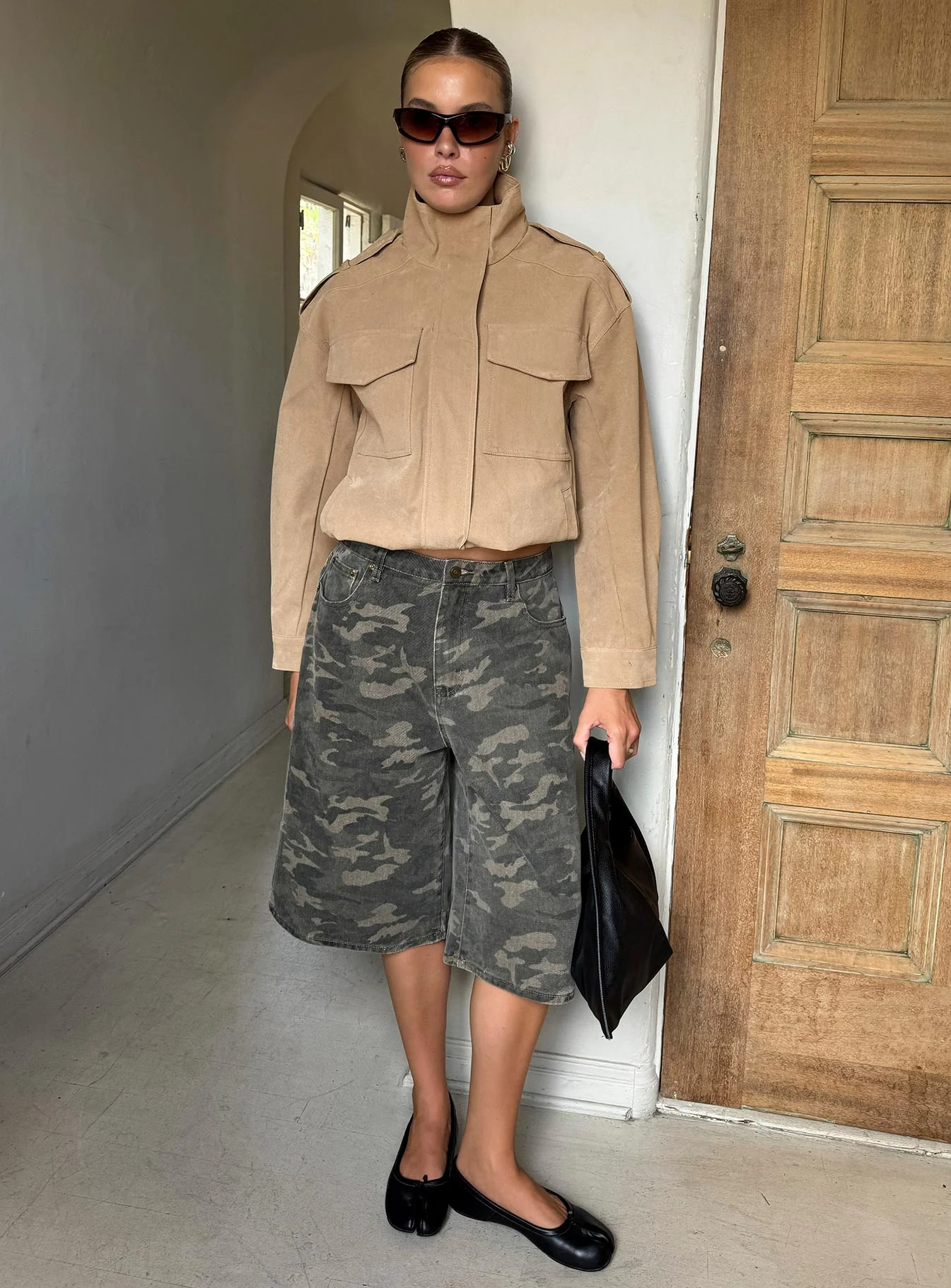 Tag Longline Denim Jorts Washed Camo | Princess Polly US