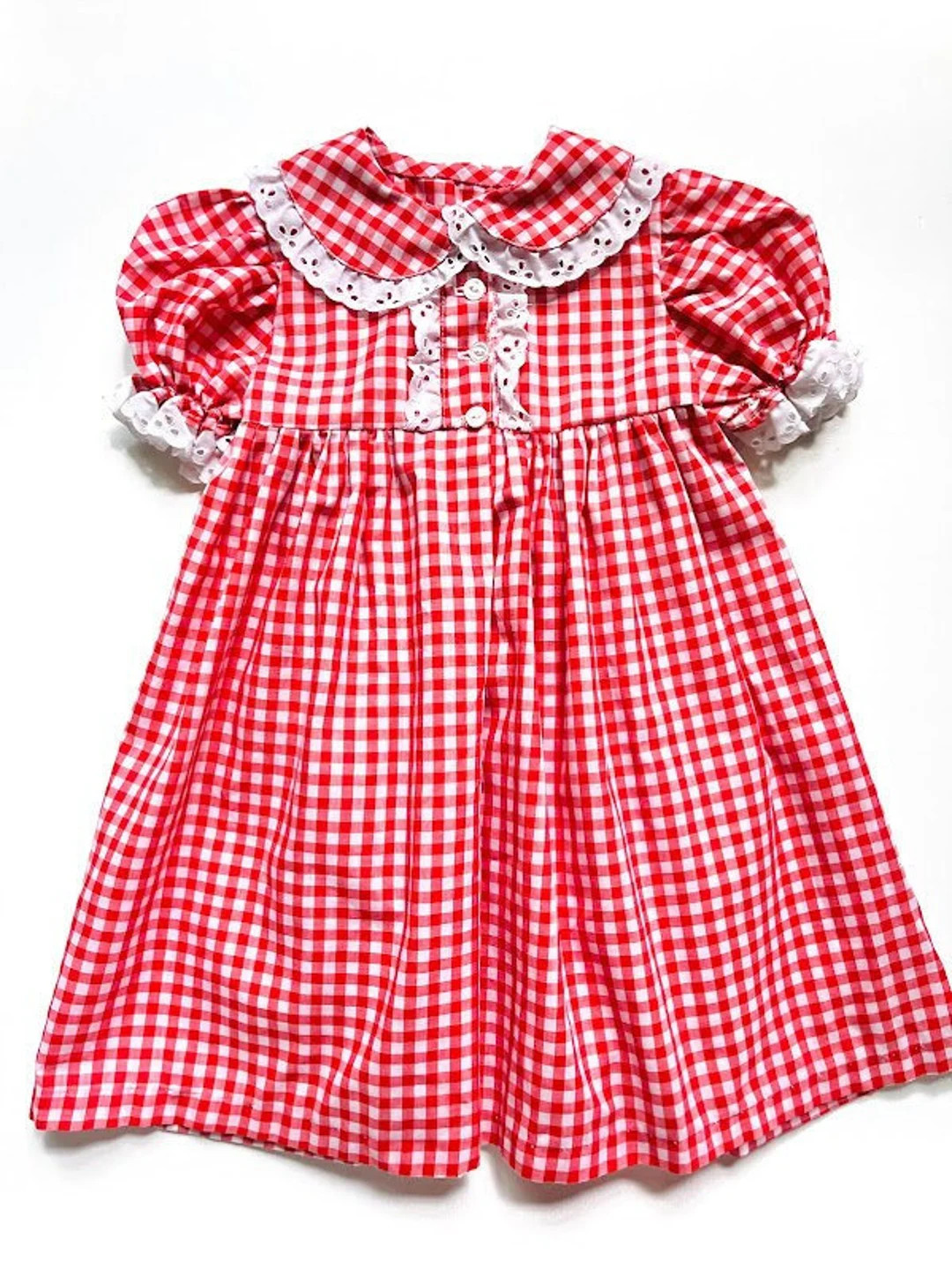 Vintage 80s 90s Handmade Girls Red and White Gingham Dress - Etsy | Etsy (US)
