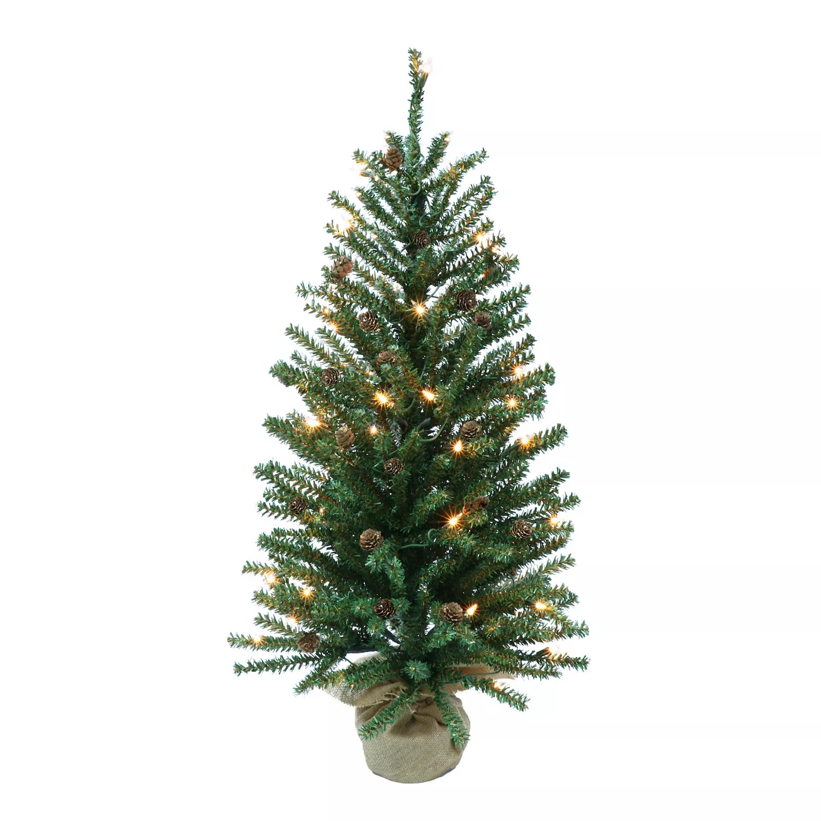PULEO INTERNATIONAL Pre-Lit 3' Fir Artificial Christmas Tree with Pines Cones and 50 Lights, Green | Kohl's