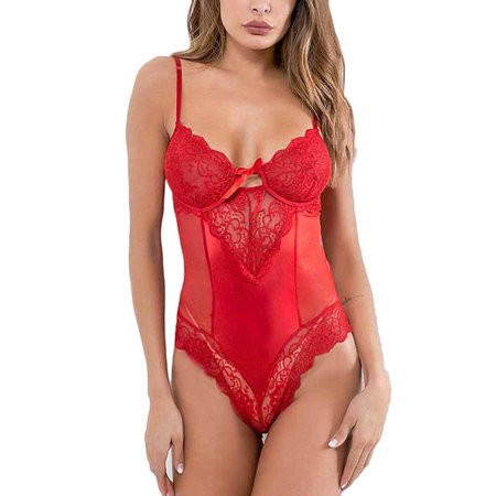 Mnycxen Women Lace Lingerie Bodysuit Backless Jumpsuit Red Underwear S-3Xl | Walmart (US)