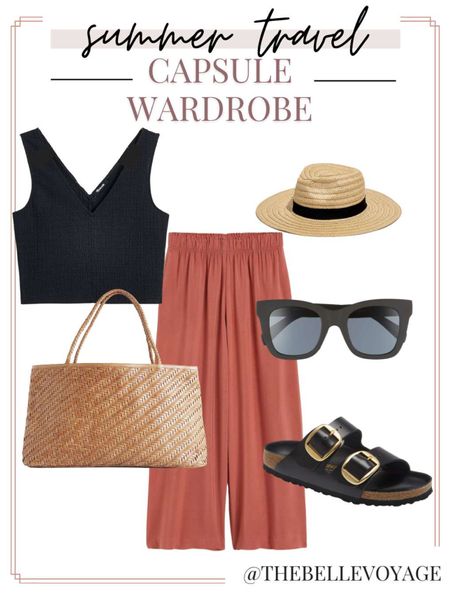 Summer vacation outfit | Travel outfit for summer | Summer packing list | What to wear on vacation 
Wide leg cropped pants
Packable hat
Birkenstocks

#LTKstyletip #LTKSeasonal #LTKtravel