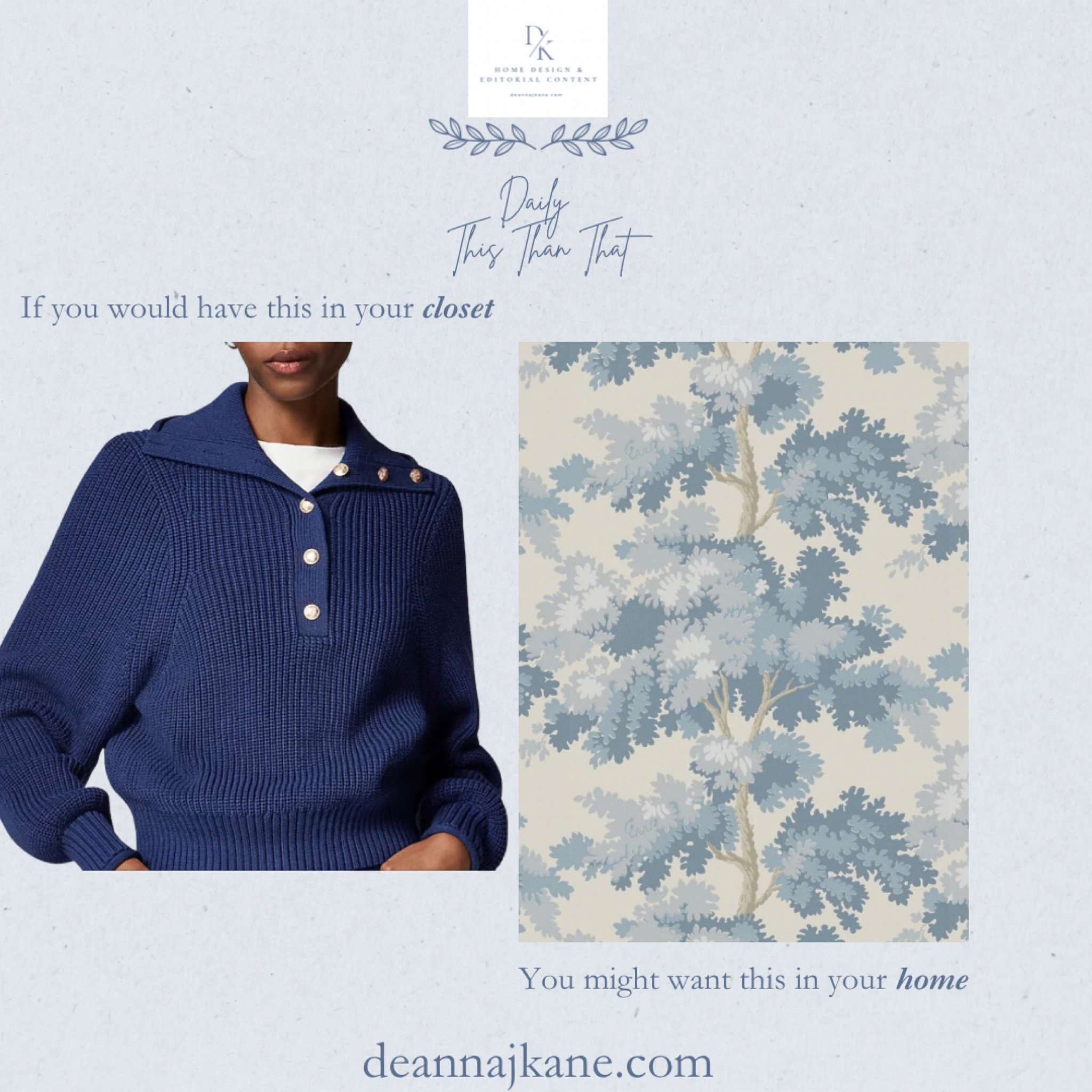 If you like this navy ribbed cotton sweater, you may want this blue Sandberg Raphael wallpaper in your home.

#LTKHome