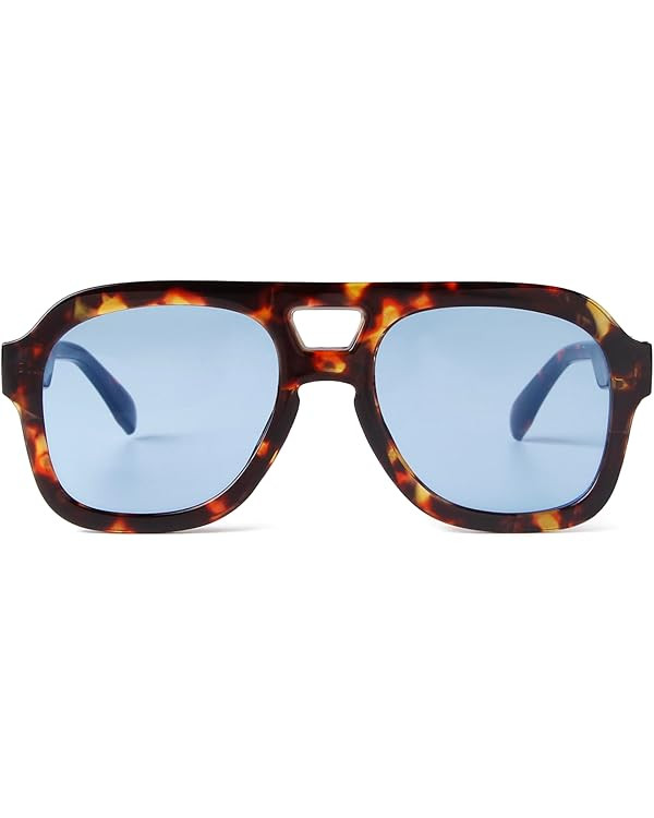 SDINM Trendy Blue Aviator Sunglasses for Women Men Designer Hexagon Square Thick Frame Sun Glasse... | Amazon (US)