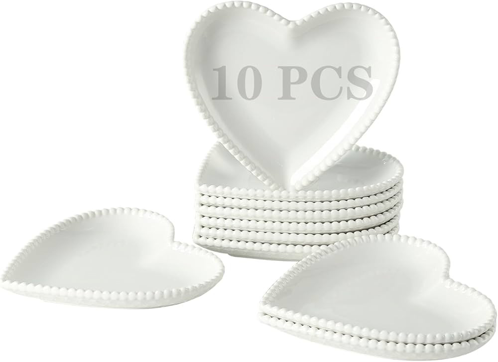OMAYKEY 6.3 Inch Ceramic Dessert Plates Set of 10, Small Salad Plates, Porcelain Heart Shaped App... | Amazon (US)