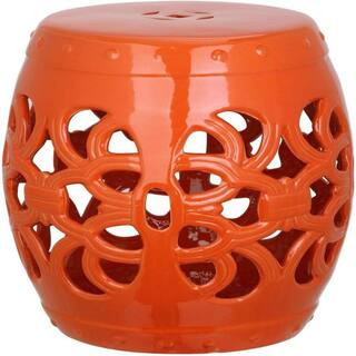 Indoor/Outdoor Ceramic Drum Garden Stool, Classic, Patio, Garden Room, Orange | The Home Depot