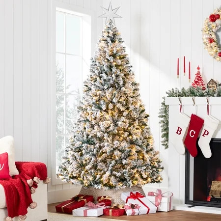 Best Choice Products 6ft Pre-Lit Holiday Christmas Pine Tree w/ Snow Flocked Branches, 250 Warm White Lights | Walmart (US)