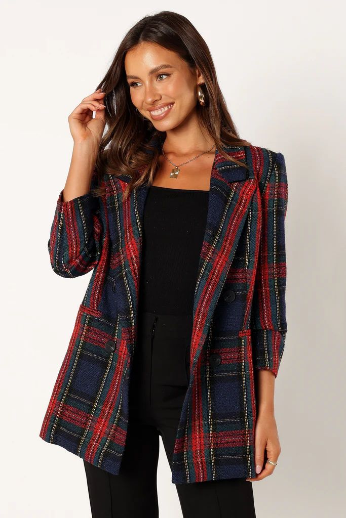 Vivienne Plaid Blazer - Red/Navy Multi | Petal & Pup (US)