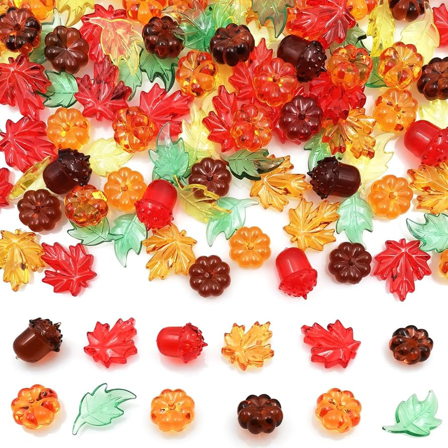 Fall Vase Filler for Thanksgiving, 130 Pcs Acrylic Pumpkin Leaves Maple Leaves Acorn Gems Centerp... | Amazon (US)