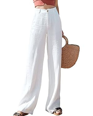 Hooever Womens Casual High Waisted Wide Leg Pants Button Up Straight Leg Trousers | Amazon (US)