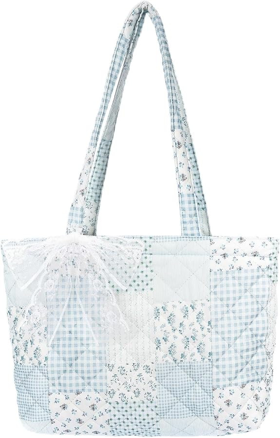 Quilted Small Tote Bag for Women, Lightweight Floral Shoulder Bag,Soft College Travel Work Bag Ev... | Amazon (US)