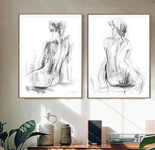 Set of 2 Prints, Black and White Nude Sketch, Woman Drawing, Nude Artwork, Bedroom Decor | Amazon (US)