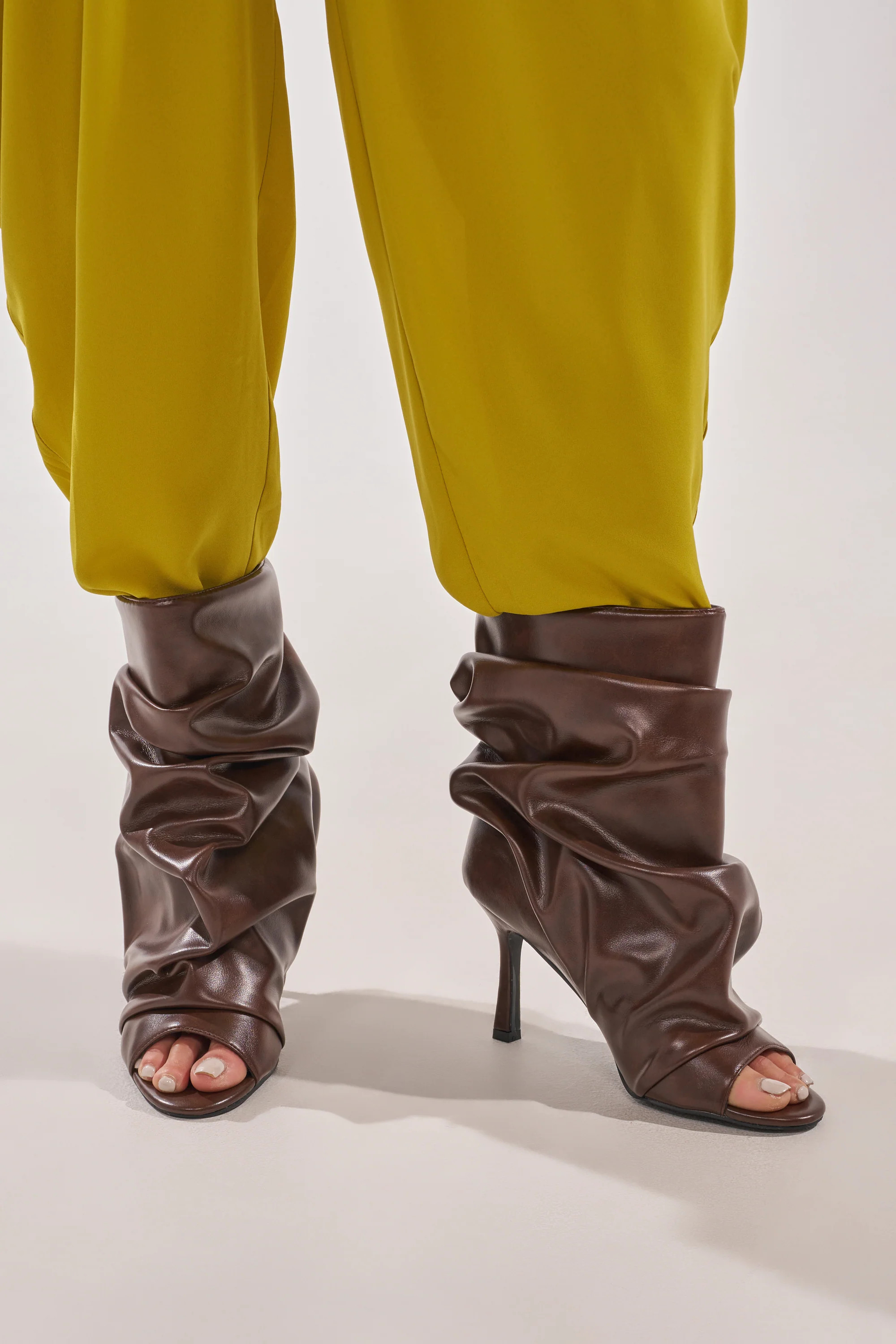 AZALEA WANG APEX BROWN SLOUCHY OPEN TOE BOOTIE | AKIRA