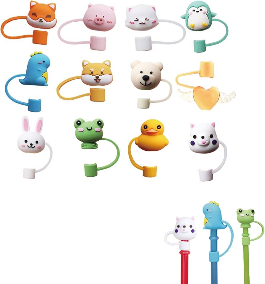Deacocal Reusable Drinking Straw Covers 12Pcs Food Grade Silicone Straw Covers Cap Cute Animals S... | Amazon (US)