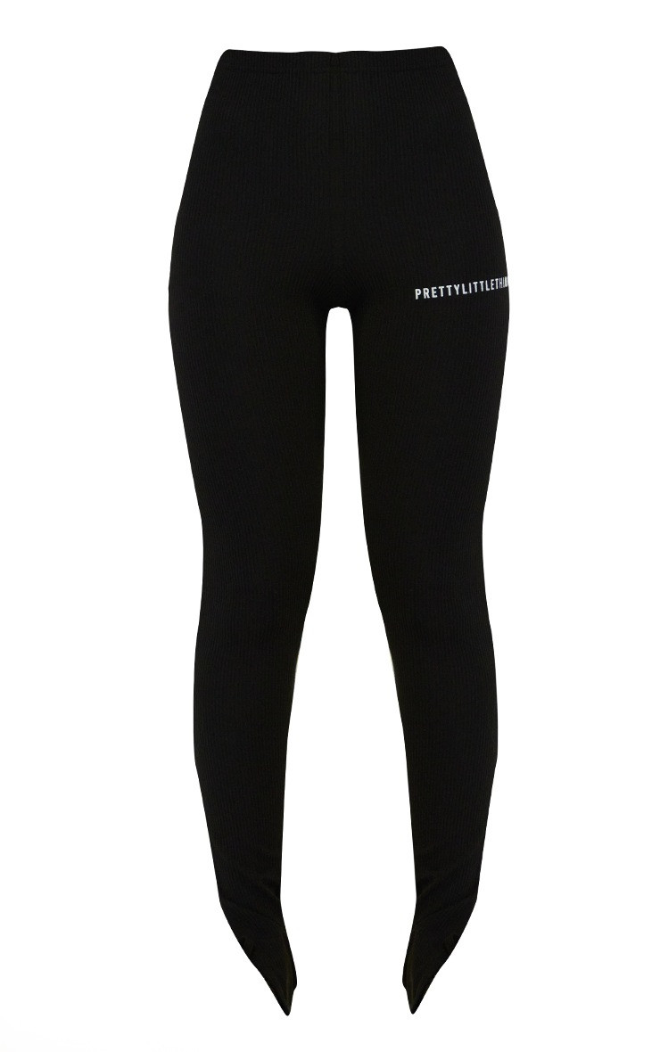 PRETTYLITTLETHING Black Crinkle Rib Split Hem Leggings | PrettyLittleThing US