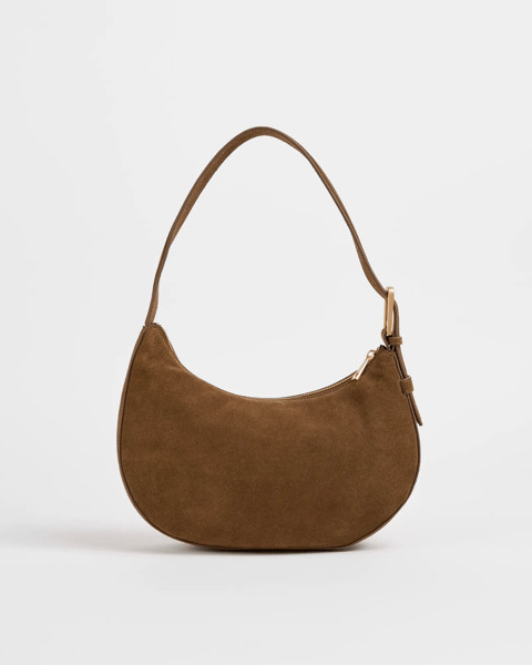 Premium Suede Leather Halfmoon Shoulder Bag - Hazelnut | Target AU