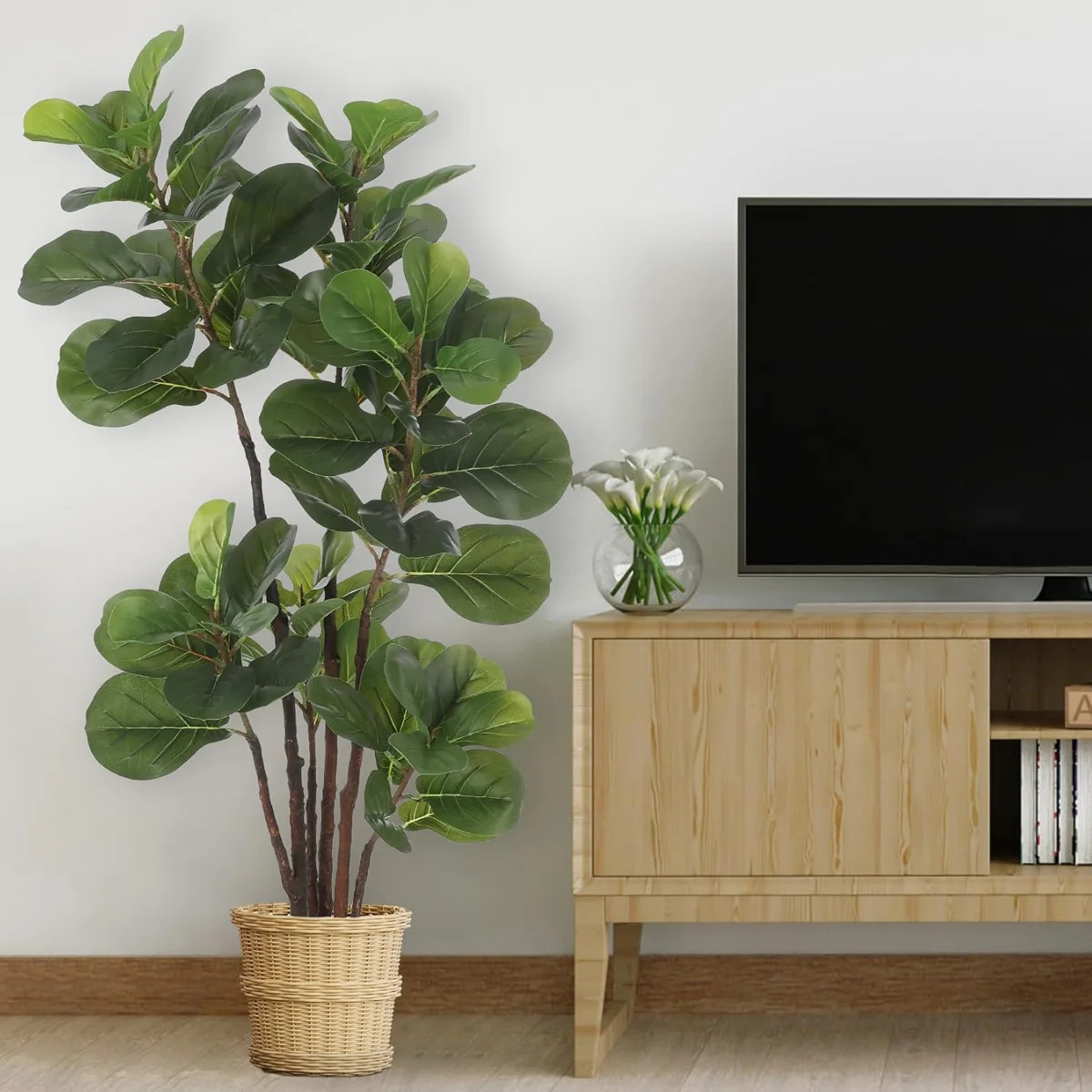 Artificial Fiddle Leaf Fig Tree - Realistic Leaf Faux Plant in Pot for Home & Office Decor | Wayfair North America