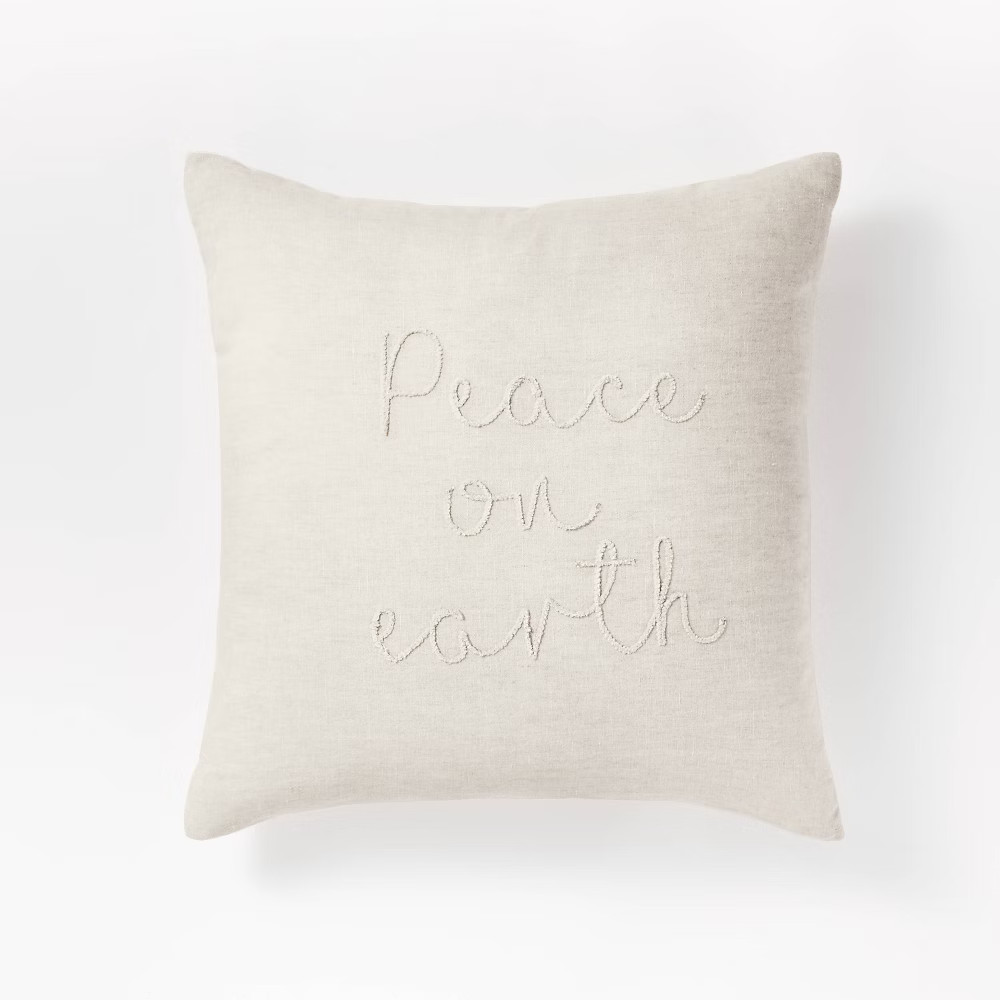 Embroidered Peace on Earth Square Throw Pillow Cream - Threshold™ designed with Studio McGee | Target