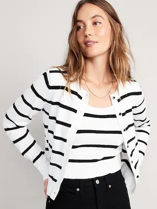 Striped Cozy Cropped Cardigan Sweater for Women | Old Navy (US)