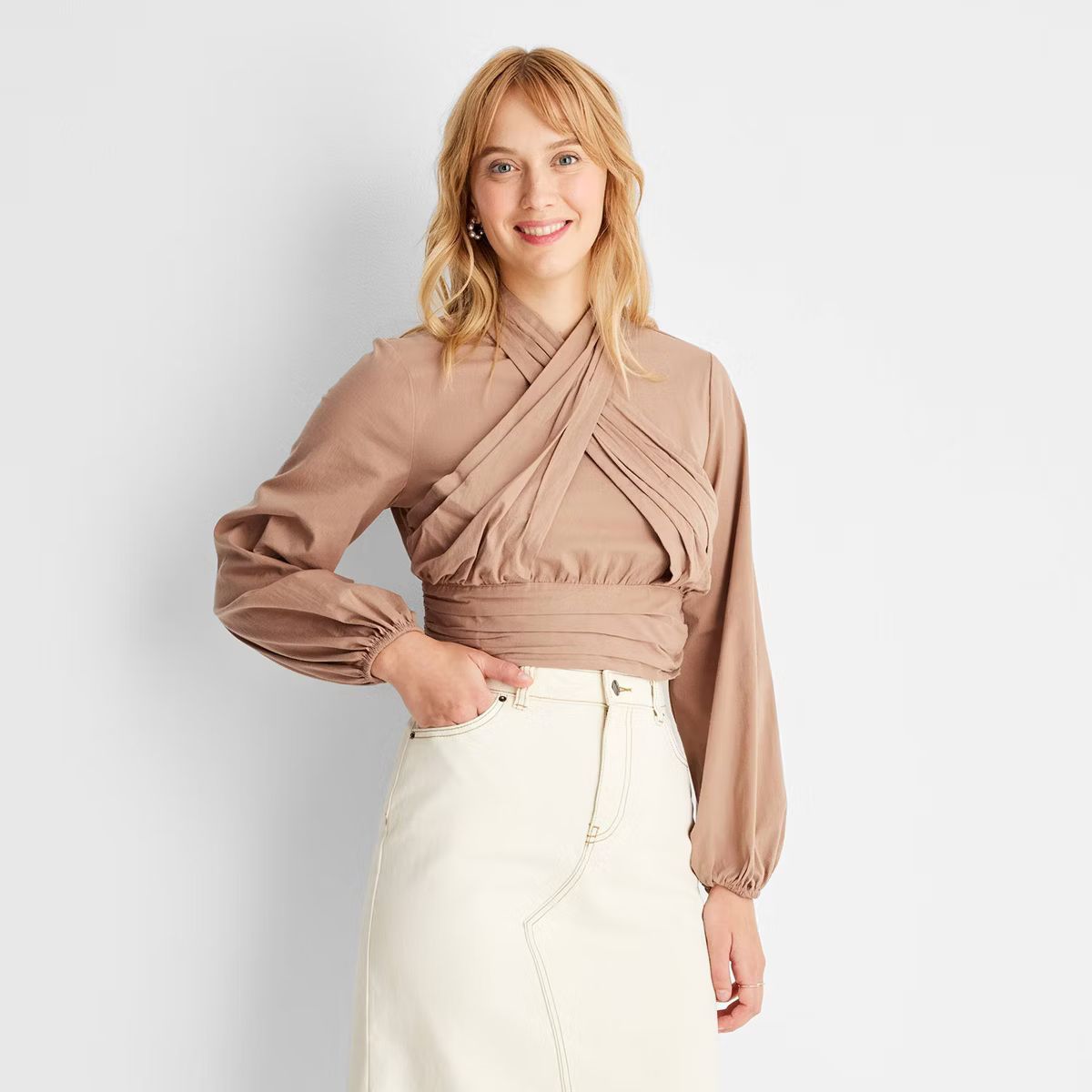 Women's Long Sleeve Mock Neck Cross-Front Top - Future Collective™ with Reese Blutstein | Target