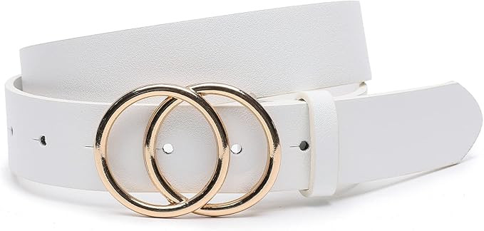 Women Faux Leather Belt for Jeans Dress Waist Belts with Gold Ring Buckle | Amazon (US)