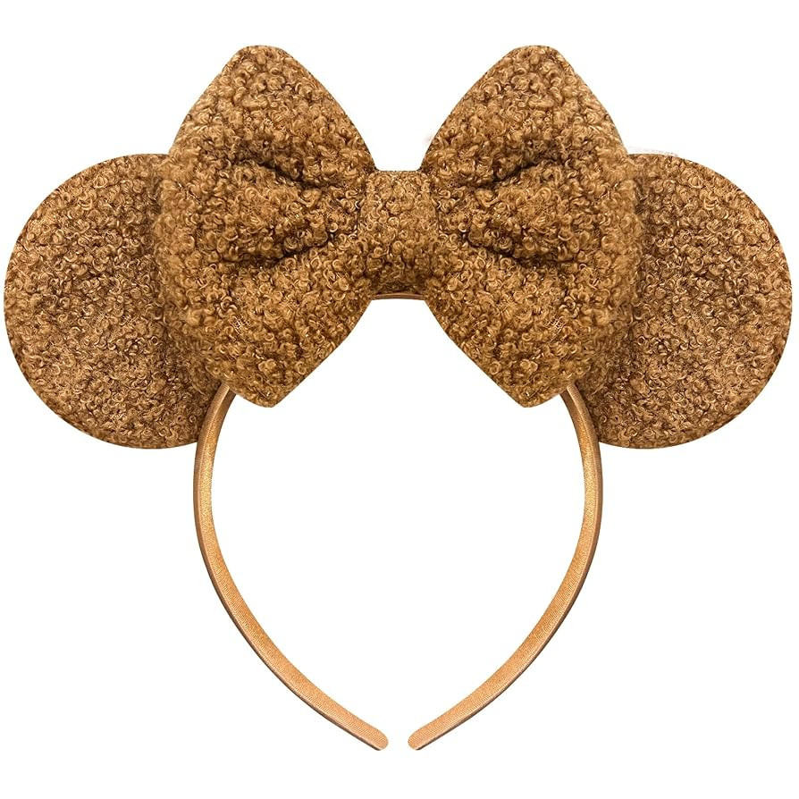 Trnerm Mocha Brown Mouse Ears Headband for Women, Soft Plush Park Ears Cute Birthday Hair Bands | Amazon (US)
