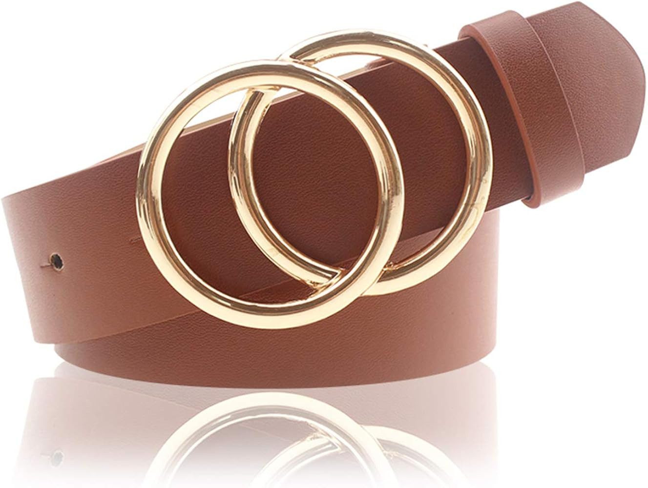 Udekit Women's PU Leather Belt Double O Ring Soft Faux Leather Waist Belt | Amazon (US)