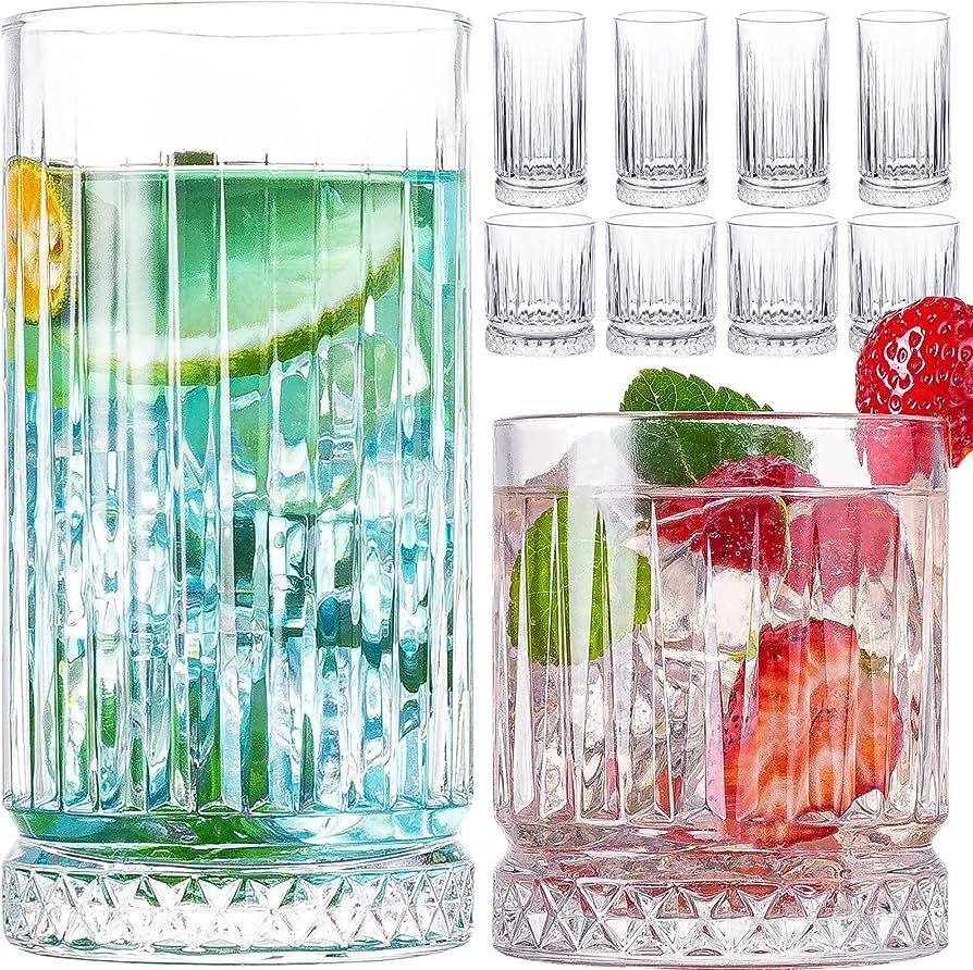 Crystal Drinking Glasses, Set of 8 Durable Glass Cups-4 Highball Glasses 15oz & 4 Rocks Glasses 1... | Amazon (US)