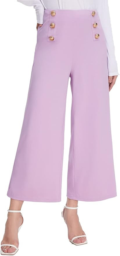 SweatyRocks Women's Classy High Waist Double Breasted Wide Leg Regular Fit Pants with Hide Zipper | Amazon (US)
