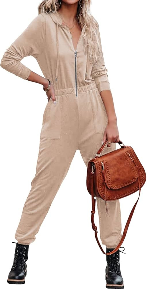 ReachMe Womens Long Sleeve Off Shoulder Jumpsuit with Pockets Elastic Waist Romper One Piece Jump... | Amazon (US)