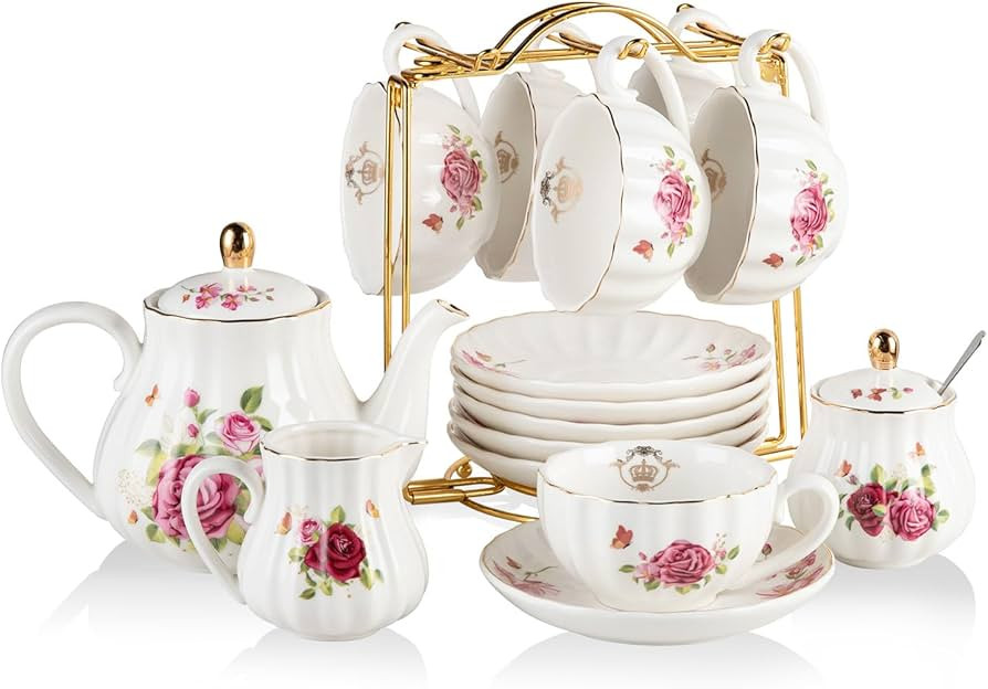 Porcelain Tea Sets British Royal Series, 8 OZ Cups & Saucer Service for 6, with Teapot Sugar Bowl... | Amazon (US)