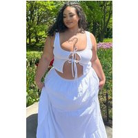 Plus White Linen Look Tiered Maxi Skirt | PrettyLittleThing US