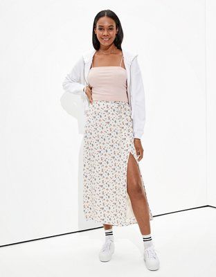 AE Floral Slip Midi Skirt | American Eagle Outfitters (US & CA)