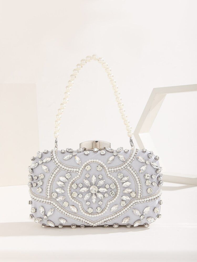 Mini Rhinestone & Faux Pearl Decor Box Bag | SHEIN