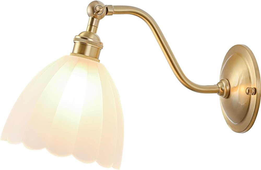 Vintage Sconces with White Frosted Tulip Glass Lampshade 210 Degree Adjustable Brass Wall Lamps f... | Amazon (US)