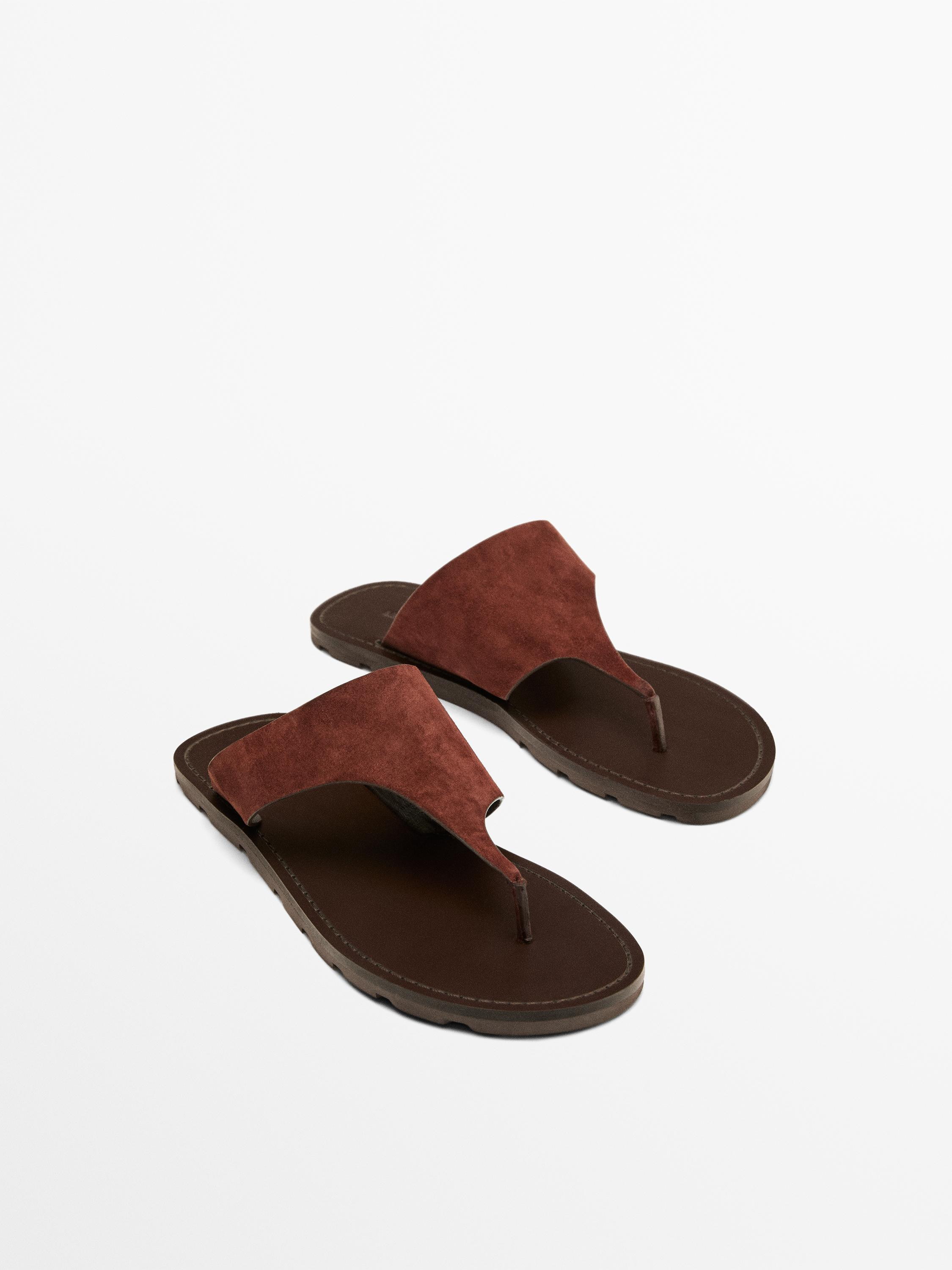 Split leather toe divider sandals | Massimo Dutti US
