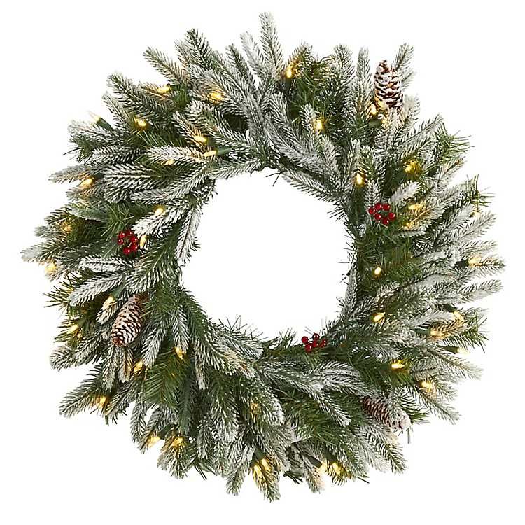 Snow Dusted Pinecones and Berries Pre-Lit Wreath | Kirkland's Home