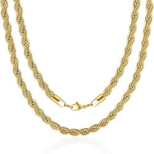 M MOOHAM 2.5MM 3MM 4MM 5MM Black Silver Gold Plated Stainless Steel Twist Rope Chain Necklace for... | Amazon (US)