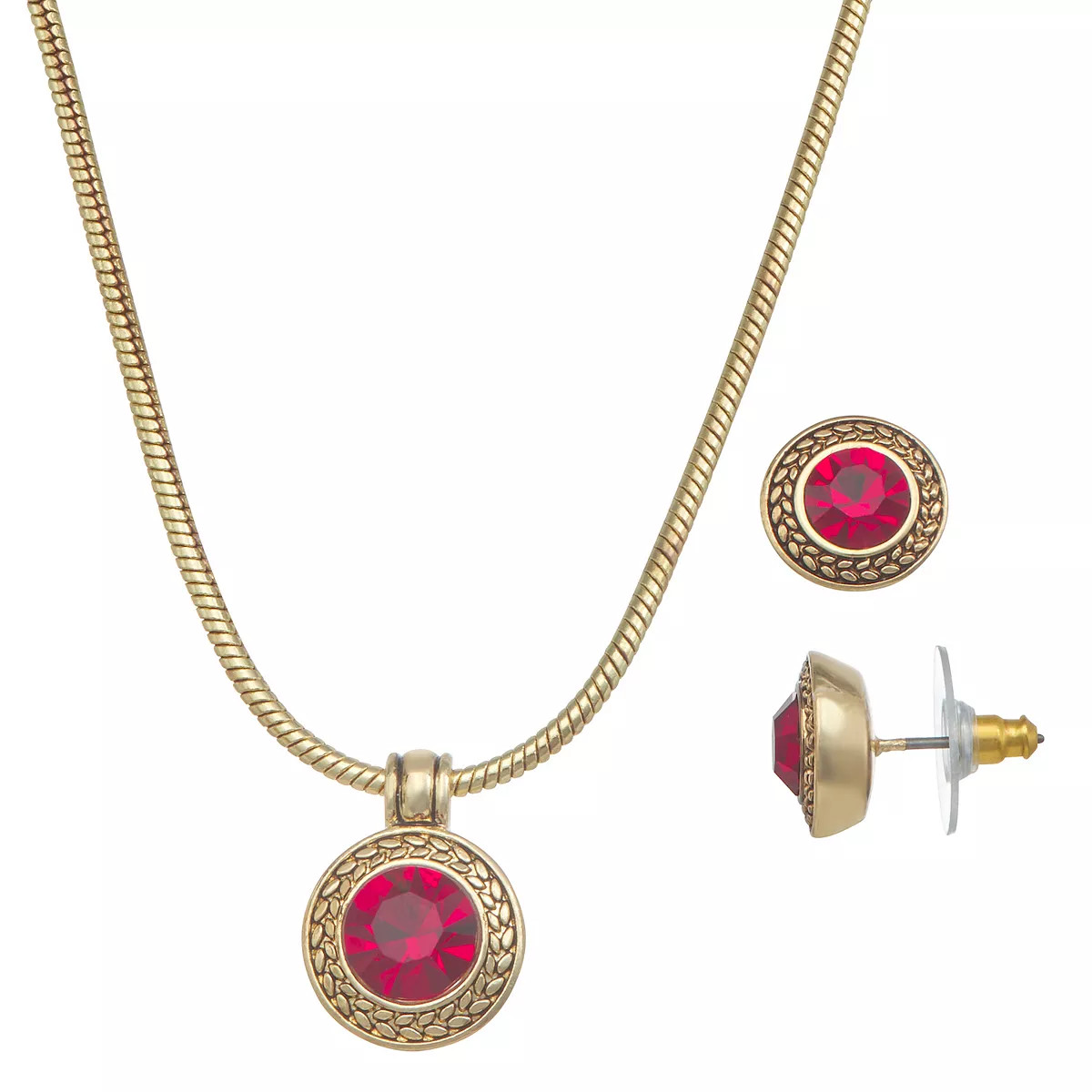 Napier Gold Tone Red Necklace & Stud Earring Set | Kohl's