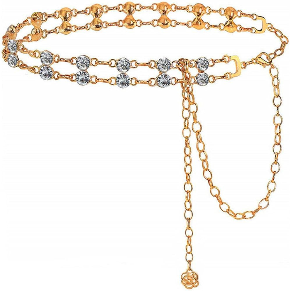 Urieo Rhinestone Waist Chain Belt Crystal Gold Belly Chains Layered Adjustable Dress Chain Belts ... | Amazon (US)