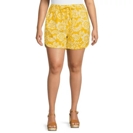 Terra & Sky Women s Plus Size Pull-On Drawstring Linen Shorts | Walmart (US)